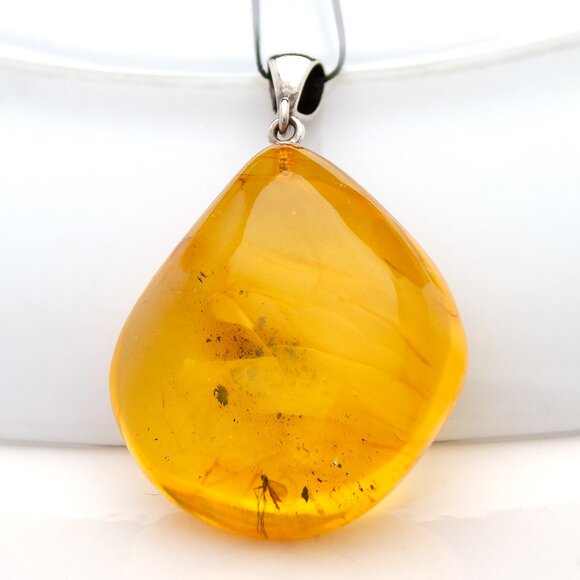 Baltic Amber Pendant with Insect Inclusion, 100% Natural Golden